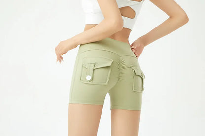 Peach Butt Fitness Shorts Women's Exercise Three-Quarter Pants Cargo Air Dry Pocket Yoga  Tight  Lift Summer - Smarsty