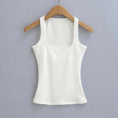 Women Scuplted Square Neck Tank Top - Smarsty