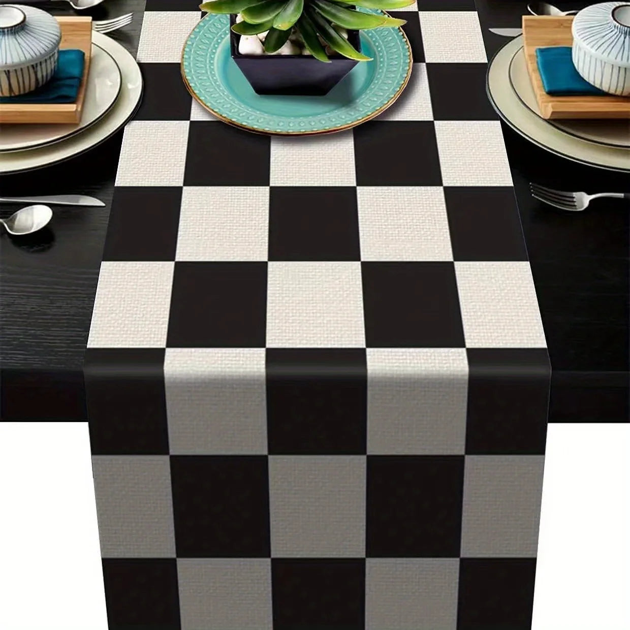 Geometric Stripe Linen Table Runner for Elegant Decor - Smarsty