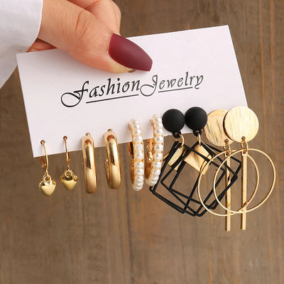 Vintage Gold Pearl Geometry Dangle Earrings for Women - Smarsty