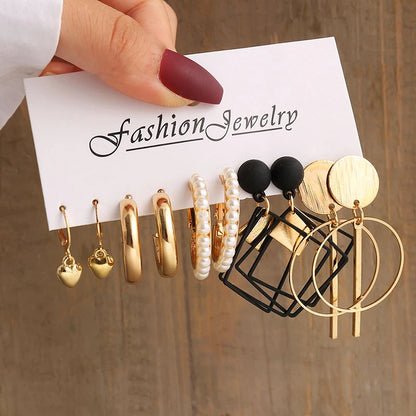 Vintage Gold Pearl Geometry Dangle Earrings for Women - Smarsty