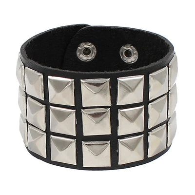 2024 Adjustable Black Pu Leather Spike Bracelet - Smarsty