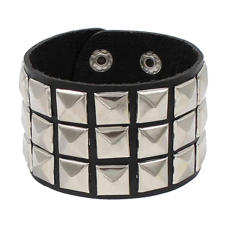2024 Adjustable Black Pu Leather Spike Bracelet - Smarsty