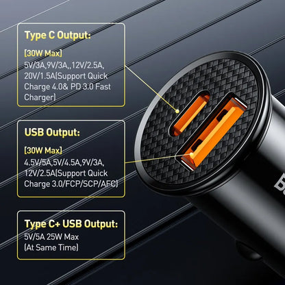 30W USB Car Charger FastCharge QC 4.0 USB PD TypeC - Smarsty
