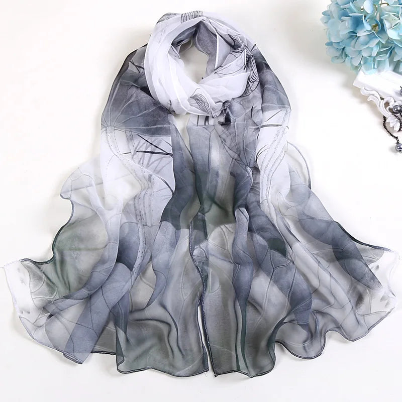Women Silk Floral Scarf Long Sunscreen Beach Wrap - Smarsty