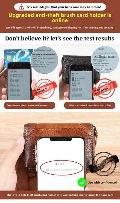 Men Wallet Genuine Leather Rfid Blocking Trifold Wallet Vintage Thin Short Multi Function ID Credit Card Holder Male Purse Money - Smarsty