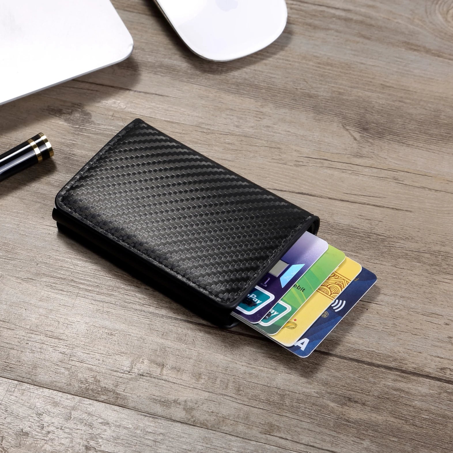 Rfid Aluminum Men Wallet Card Holders Purse Carbon Fiber Men Business Slim Thin Smart Wallet Credit Cardholder Case Note Holder