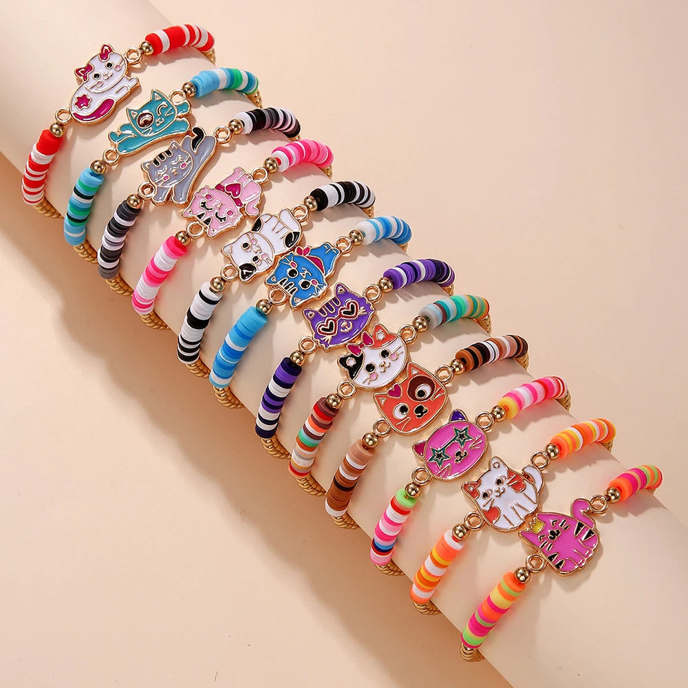 Unicorn Cat Flower Charm Beaded Bracelets Set - Smarsty