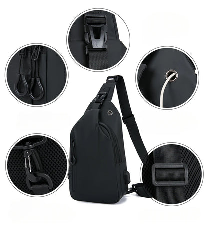 Mens Nylon Chest Bag With USB Charging Compact Crossbody - Smarsty