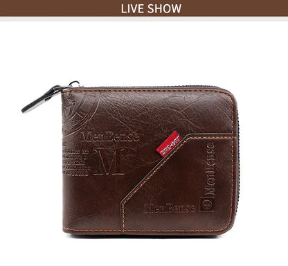 New Men Zipper Wallets Short Card Holder Vintage Male Wallet High Quality PU Leather Classic Coin Pocket Wallet For Boys - Smarsty