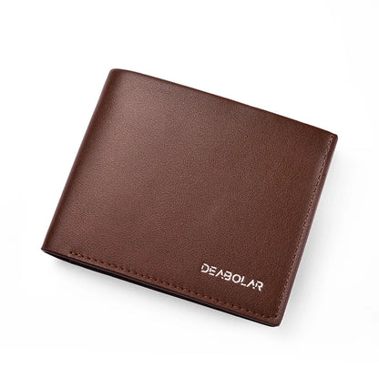 Fashion Men's Solid Color Horizontal Short Style Leather Wallet with Multiple Card Slots and A Clear ID Window for Students - Smarsty