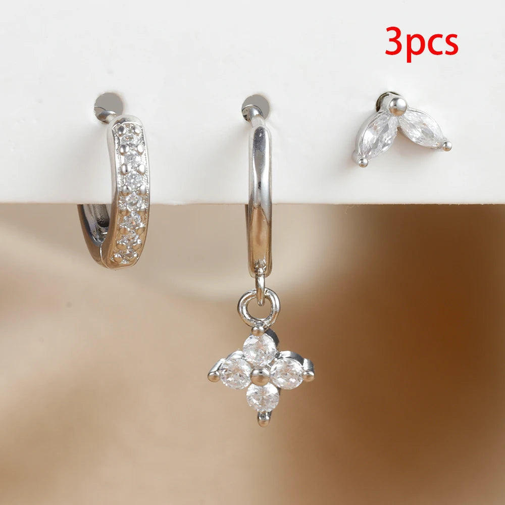 Green Zircon Flower Dangle Earrings Set for Women Fashion Jewelry - Smarsty