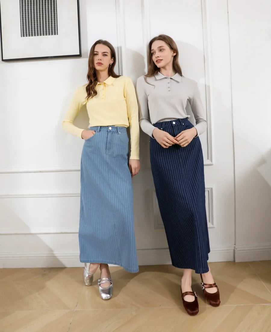 AS 2025 pinstripe denim skirt fashion woman clothes lady wear - Smarsty