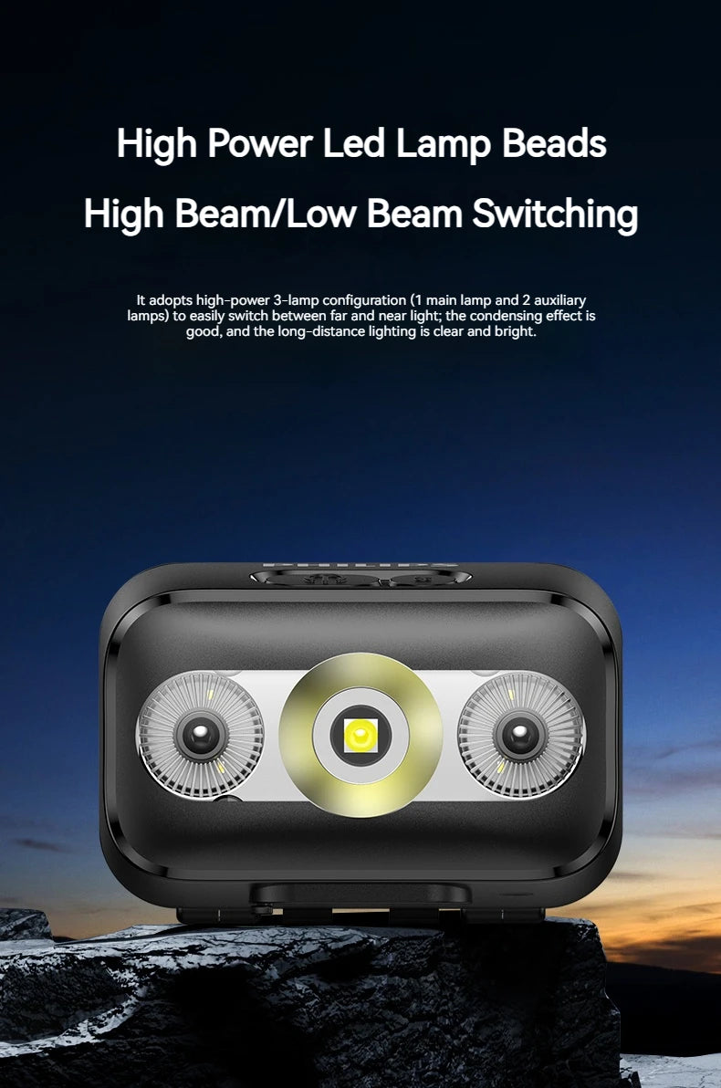 PHILIPS LED Headlamp Sensor Head Flashlight Ten Types of Lighting Type-C Rechargeable Headlight Outdoor Camping Fishing Lantern by Smarsty