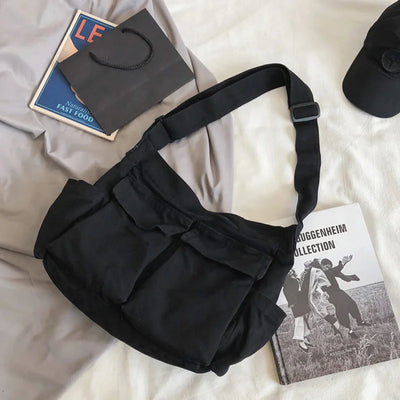 Retro Canvas Workwear Shoulder Bag Large Capacity Messenger - Smarsty