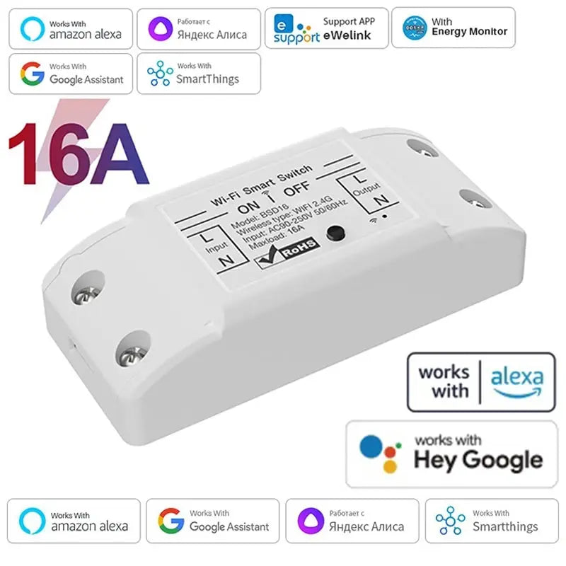 16A WiFi Smart Switch for Voice Control Home Automation - Smarsty