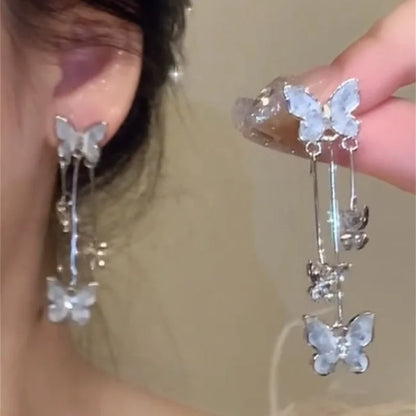 Elegant Red Zircon Butterfly Drop Earrings for Women Fashion - Smarsty