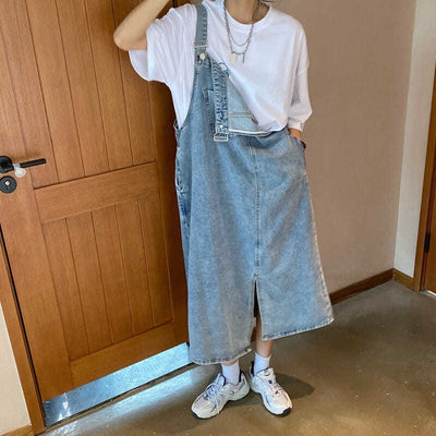 Spring Summer Denim Overall Dress Women Sleeveless Jeans Dresses Fashion Female Solid Slip Casual Loose Spaghetti Strap Dresses - Smarsty