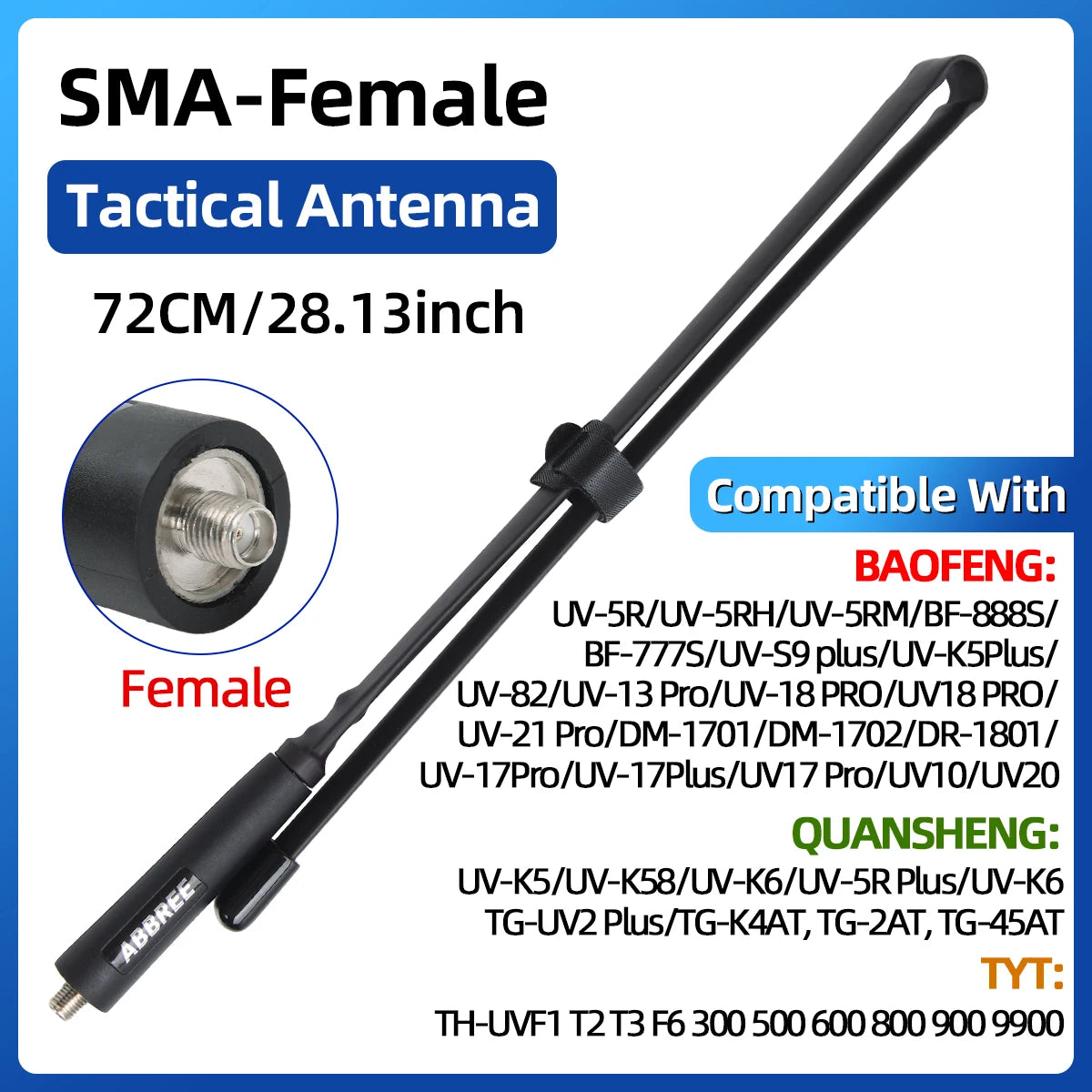 ABBREE CS Tactical Antenna SMA-Female Dual Band VHF UHF 144/430Mhz Foldable For Walkie Talkie Baofeng UV-21 UV-5R QuanSheng K5 - Smarsty