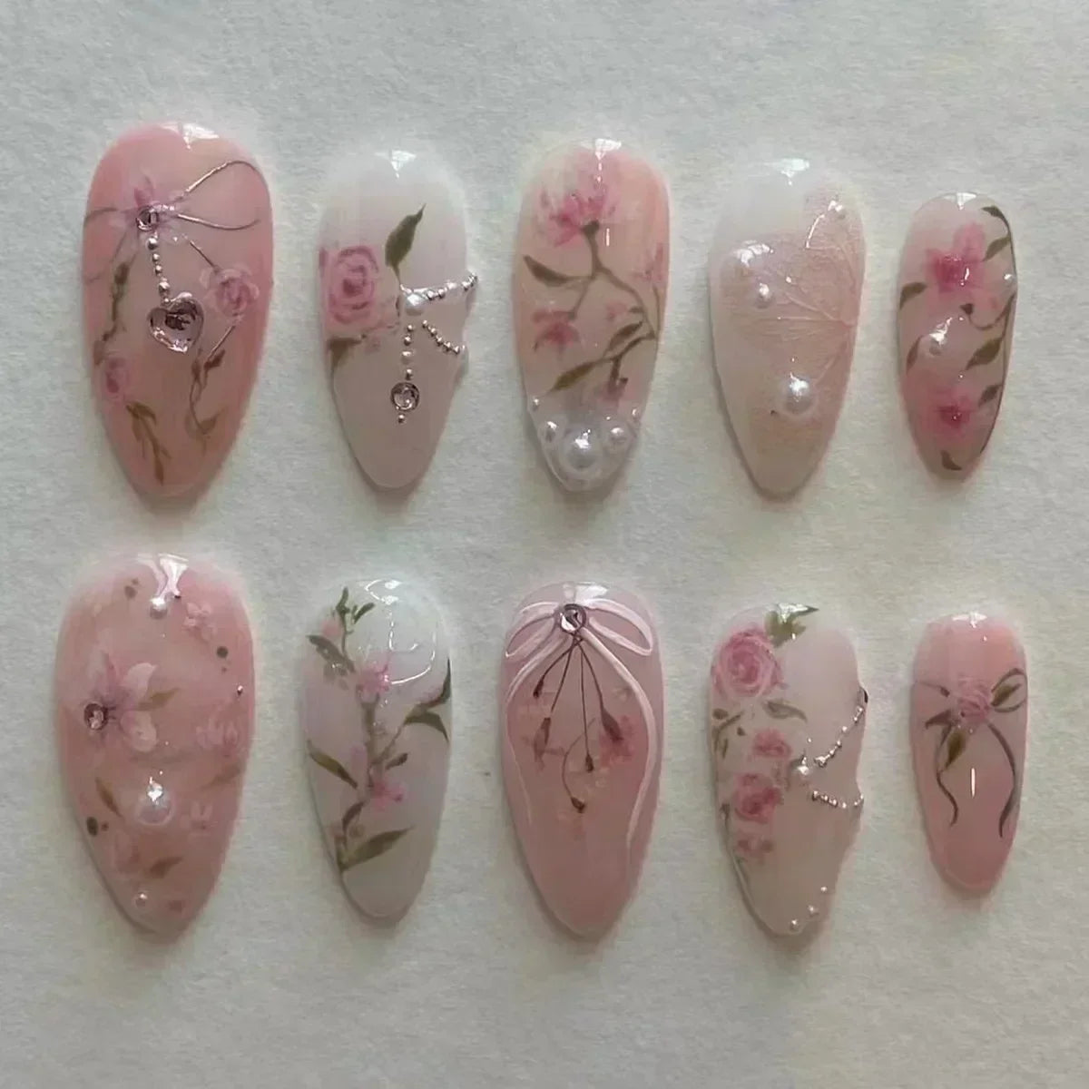 24Pcs Pink Almond False Nails with French Design - Smarsty