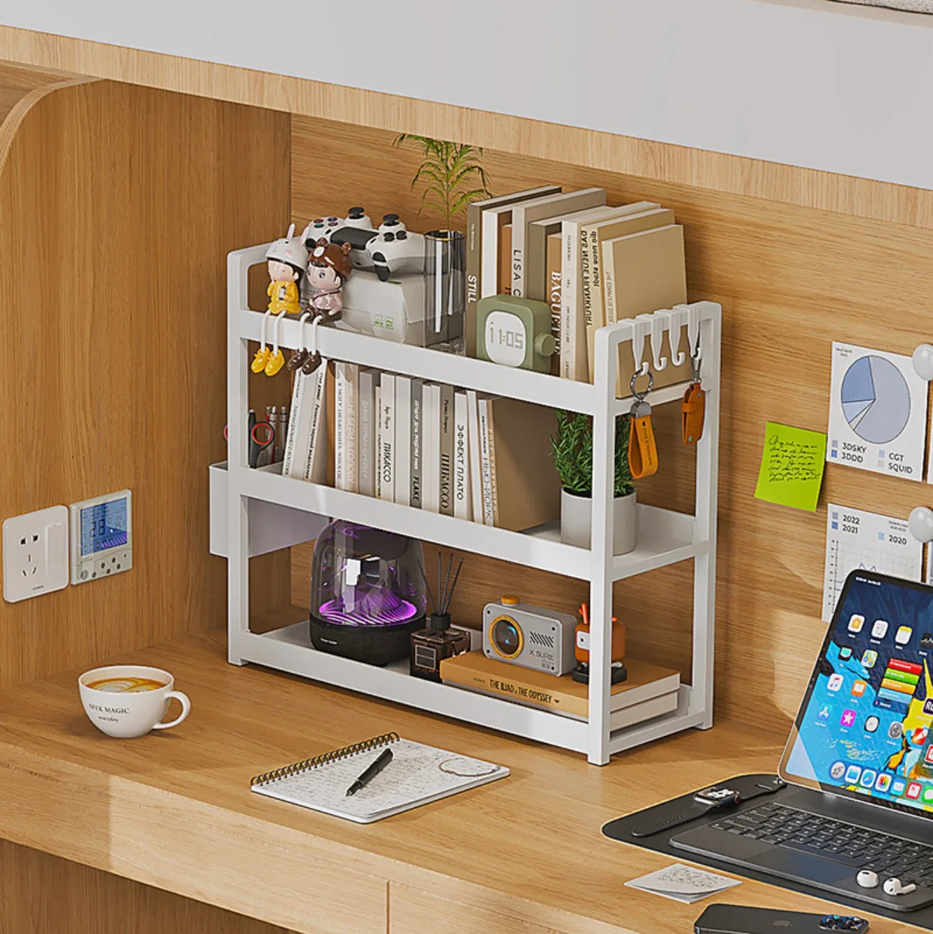 3-Tier Multifunctional Storage Shelf，Space-Saving Desktop Shelf，Desk Shelf，organizer，Non-slip Design and Easy To Assemble by Smarsty