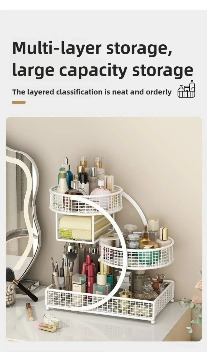 1pc Metal Makeup Storage Rack Cosmetic Organizer Dresser Multi-layer Skincare Organizing Box Lightweight No-Installation Home - Smarsty