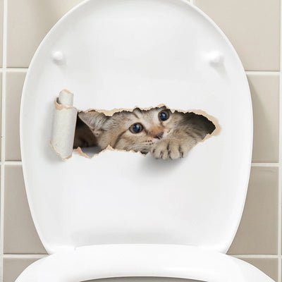 3D Effect Peeping Kitten Toilet Sticker Waterproof Design - Smarsty
