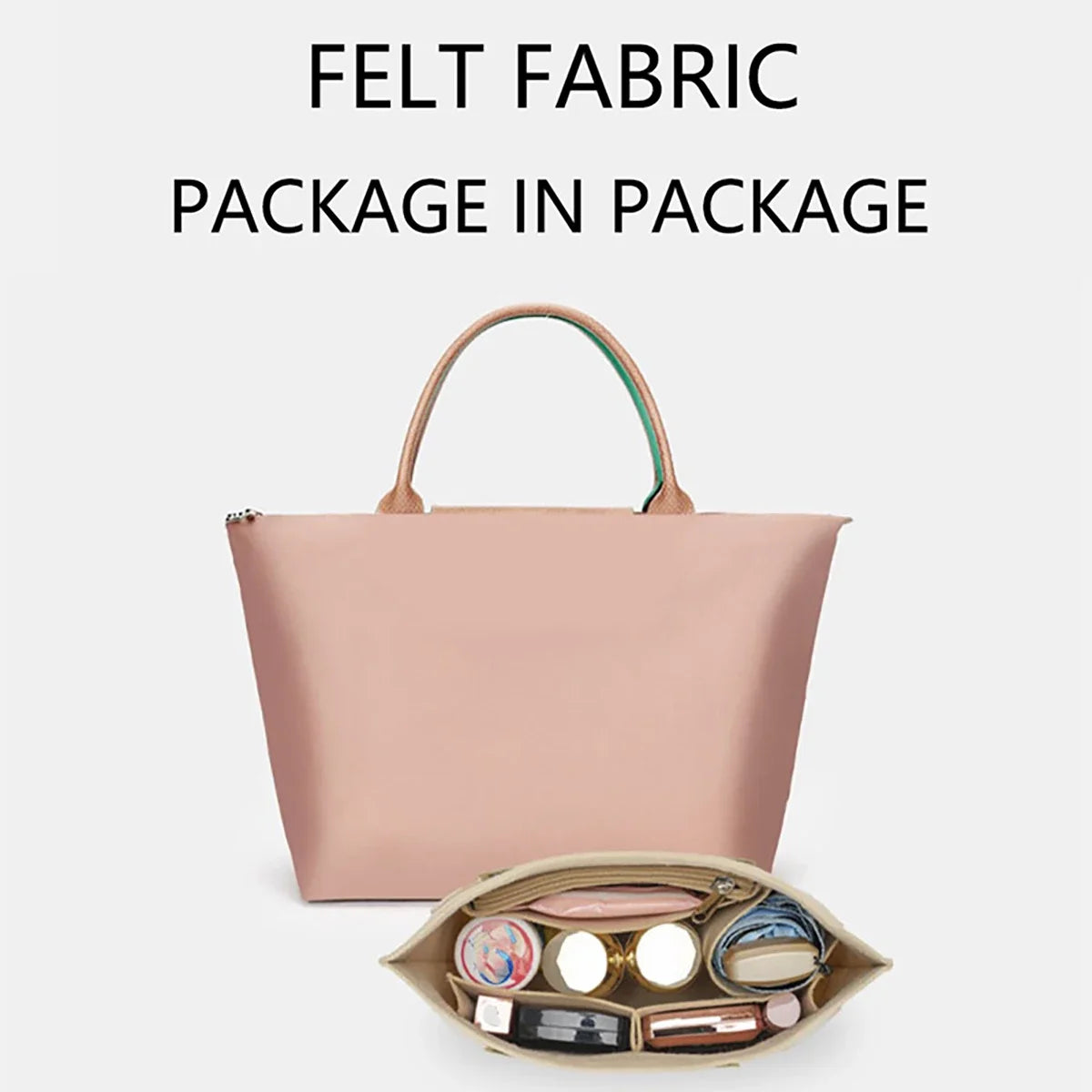 Lined Felt Cosmetic Bag Fits LongChamp Tote Storage - Smarsty