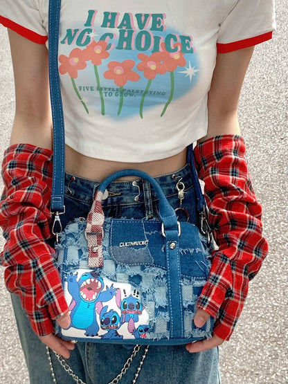 Disney Stitch Denim Shoulder Bag Crossbody Portable Pillow - Smarsty