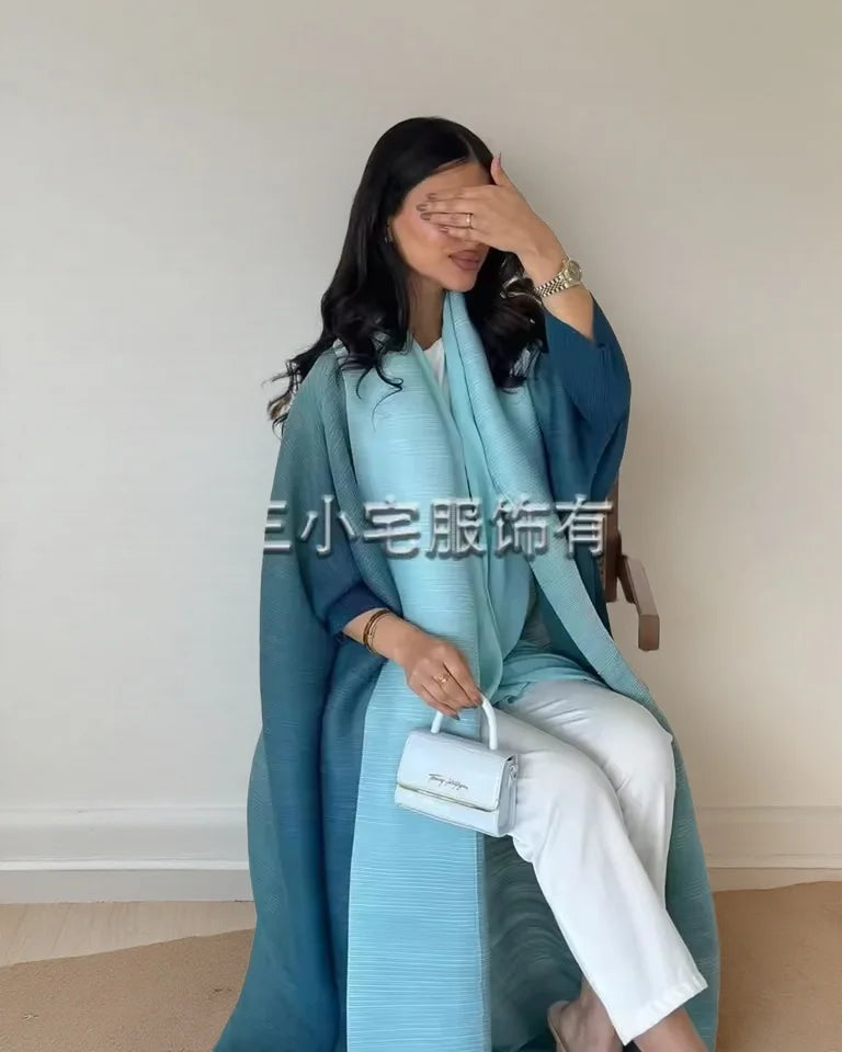 Women's Fold Miyake Pleated Abaya Long Sleeve Print Foldable Collar Robe Cardigan Coat New Winter Fashion Original Design 2024 - Smarsty
