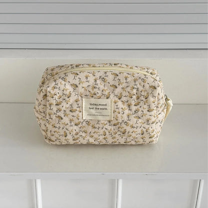 Vintage Floral Makeup Pouch Travel Organizer Large Capacity - Smarsty