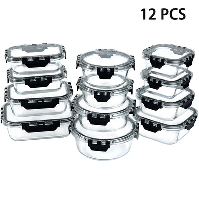 12pcs Glass Lunch Box Food Storage Containers Meal Prep Airtight Bento Boxes for Microwave Oven Freezer and Dishwasher BPA Free