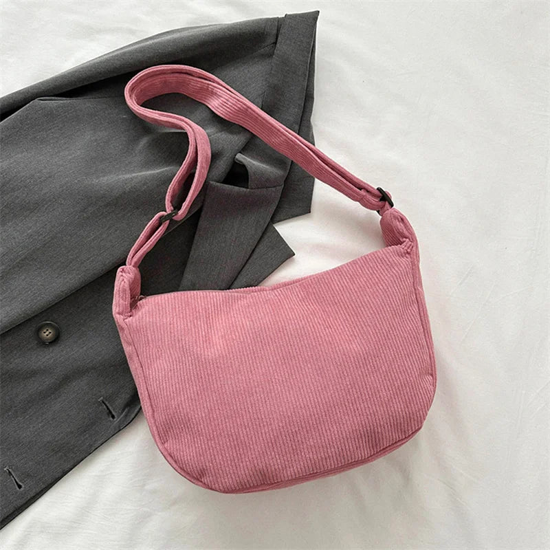 Corduroy Shoulder Bag Minimalist Crossbody For Women - Smarsty