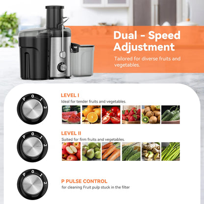 Sejoy Compact Fruits Juicer,Juice Extractor Machine Multiple Safety Features Operation Centrifugal Extractor Speed Adjustable