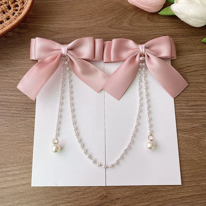 Pink Pearl Bow Hair Clip for Girls Accessories - Smarsty