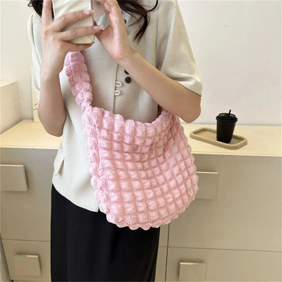 Crossbody Bag Pleated Embroidered Plaid Tote Large Capacity - Smarsty