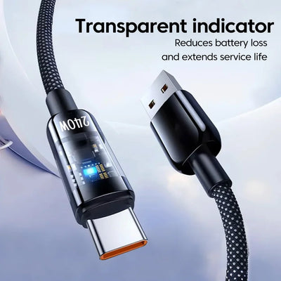 NNBILI USB C Quick Charging Cable 240W Nylon Braided Transparent Type C High-speed Charger Wire for Samsung Huawei Mi Data Line - Smarsty