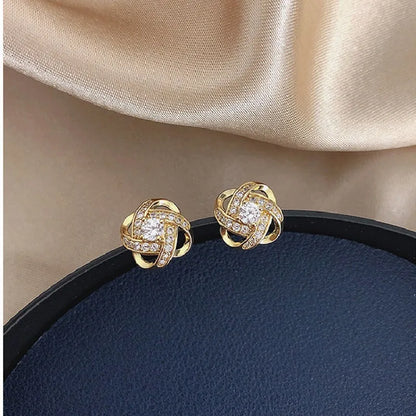 Light Luxury Zircon Stud Earrings Hollow Geometric - Smarsty