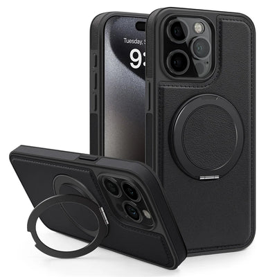 360 Rotating Metal Ring Stand Magnetic Leather Case for IPhone 17 Air 15 14 13 12 11 16 Pro Max Plus 15Pro Magsafe Holder Cover