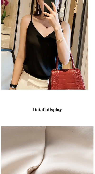 2024 Summer Camisole Slim Vest Sexy Women Sleeveless V-Neck Gray Tee Tank Tops Female Solid Black/White Korean Crop Tops Y2k - Smarsty