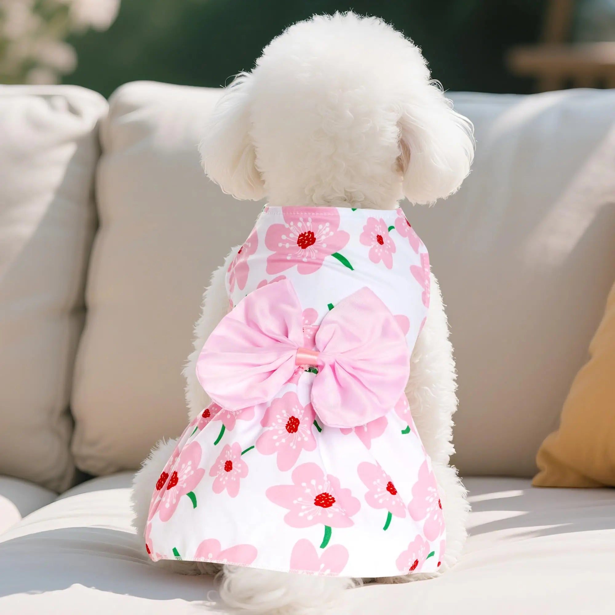 Summer Floral Dog Dress with Bow for Puppies - Smarsty