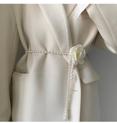 Pearl Waist Belt for Women Elegant Camellia Design - Smarsty