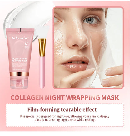 Collagen Wrapping Mask And Brush Set Rejuvenation Moisturize Brightening Korean Face Mask Make Glowy Skin Elasticity Facial Mask - Smarsty
