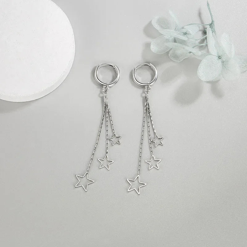Elegant 925 Sterling Silver Hoop Earrings with Long Tassels - Smarsty
