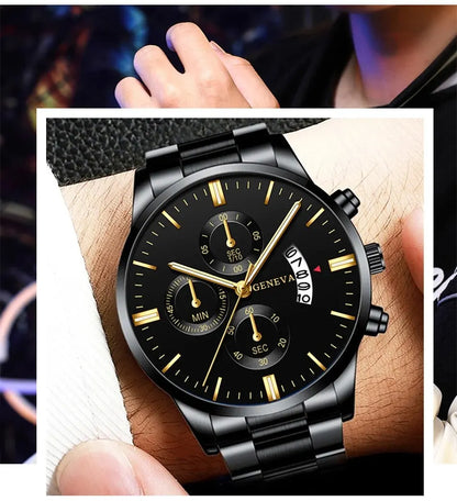 Luxury Black Stainless Steel Men's Watch with Calendar Feature - Smarsty