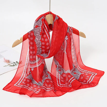 Women Print Chiffon Scarf Lightweight Sunscreen Shawl Wrap - Smarsty