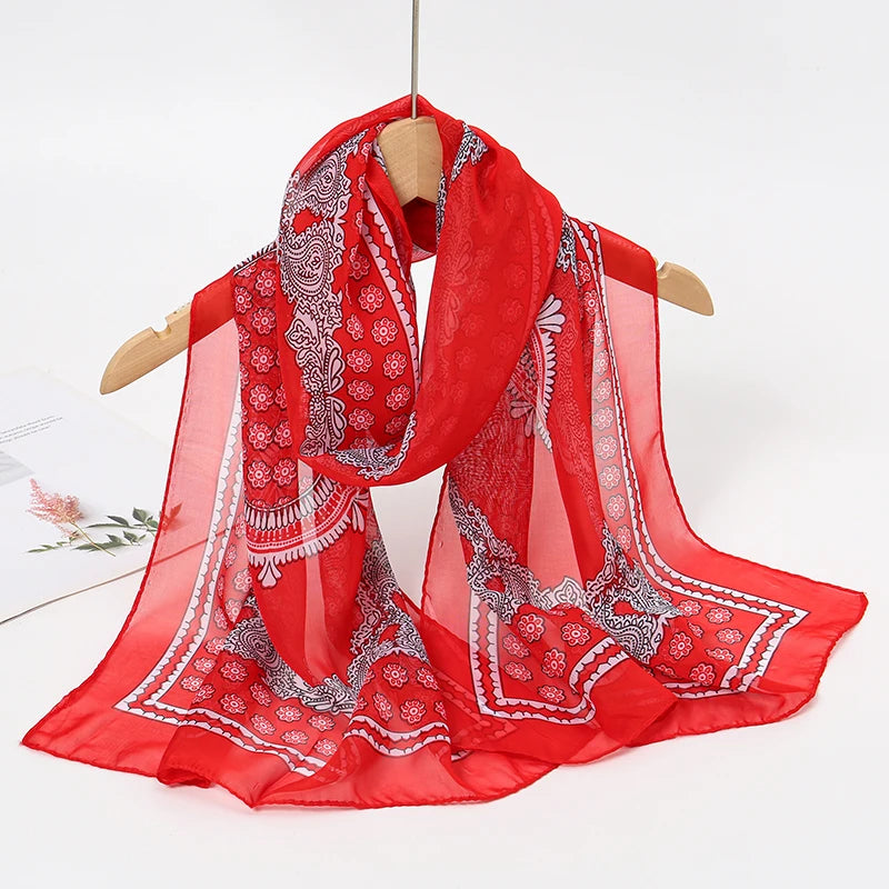 Women Print Chiffon Scarf Lightweight Sunscreen Shawl Wrap - Smarsty