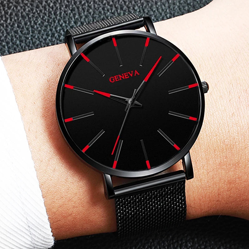 Ultra Thin Men's Quartz Watch with Steel Mesh Band - Smarsty