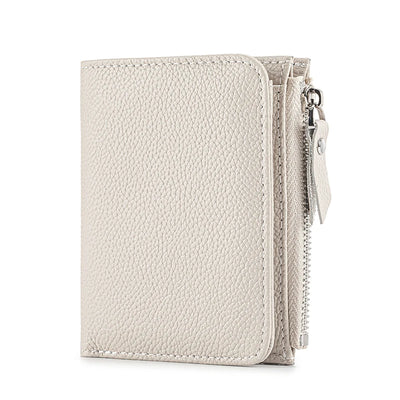 Women Genuine Leather Slim Short Wallet RFID Blocking Bi-Fold Wallet Credit Card Holder money clip wallet Zipper Coin pocket - Smarsty