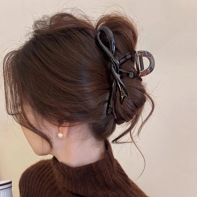 13cm Acrylic Bow Hair Claw Clip Glossy Strong Grip Women - Smarsty